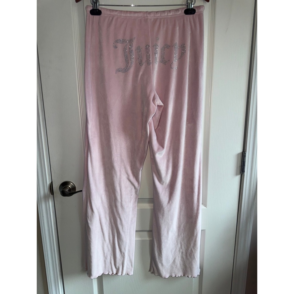 Juicy Couture Pink Velour Rhinestone Logo Lounge Pajama Pants Y2K Size L